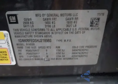 2017 Chevrolet Traverse Ls из США, поврежденный, VIN 1GNKRFED5HJ218980